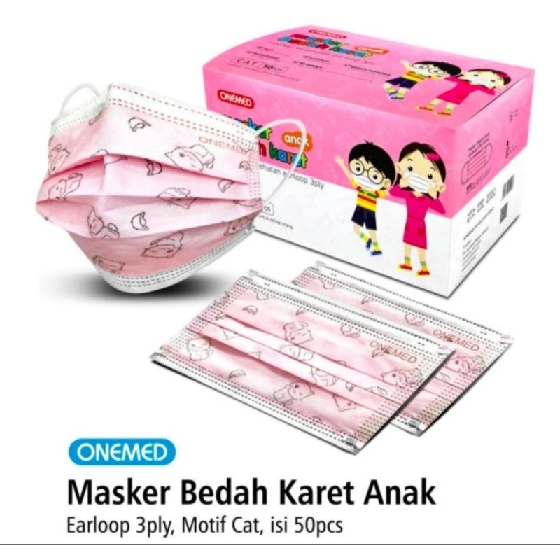 Masker anak Onemed karet medis 3ply isi 50