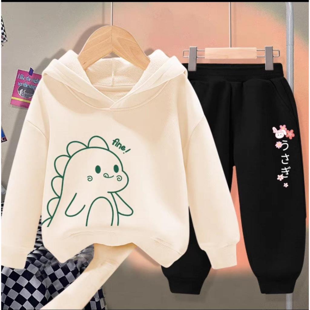 PAKAIAN ANAK ANAK 1 SET CELANA DAN SWEATER DINO