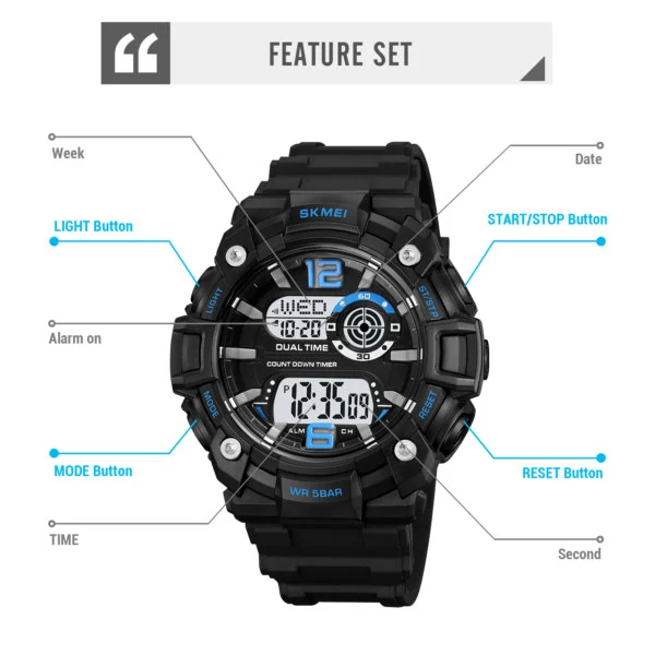 Jam Tangan Pria Digital Sport Watch Chrono Alarm Waterproof Jam Digital Premium Desain Efisien Anti Air