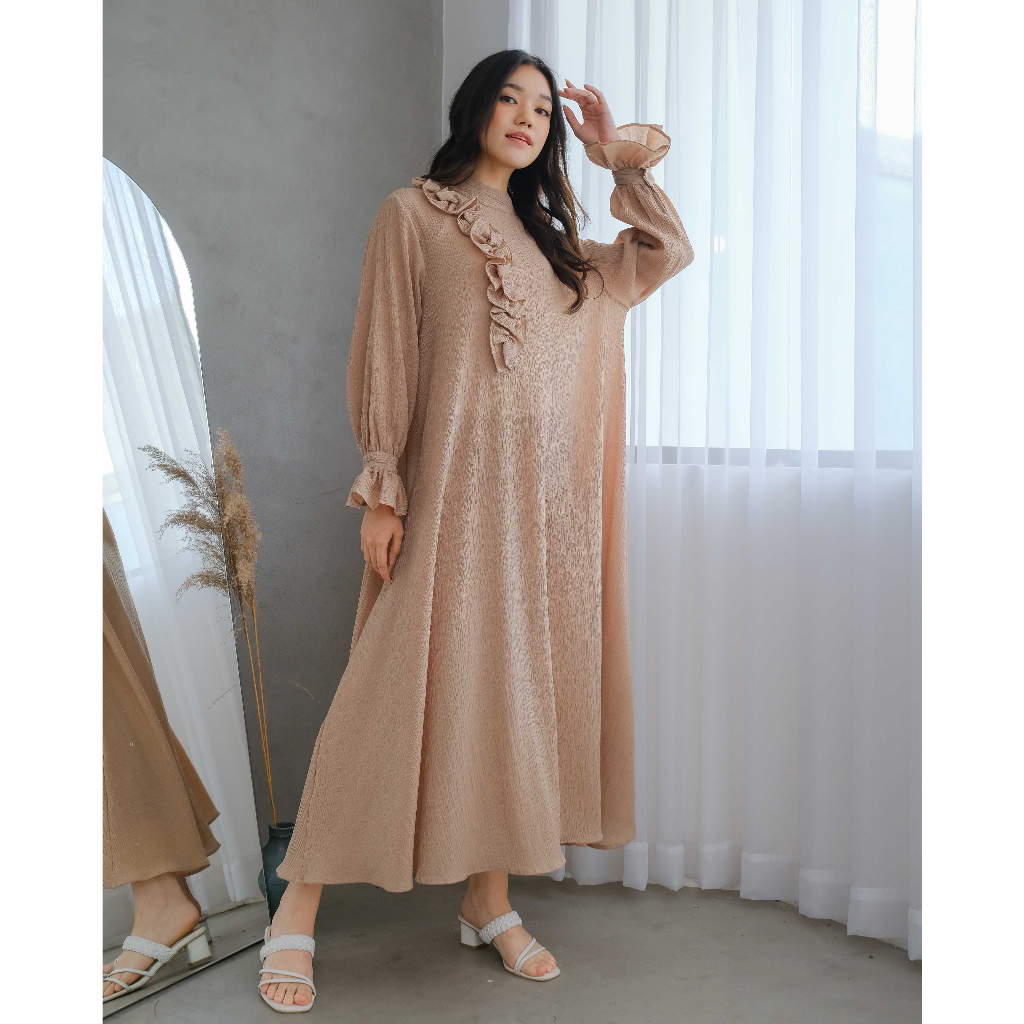 Mayoutfit Vezy Mididress | Dress Gamis Flowy Frill Kerut-1