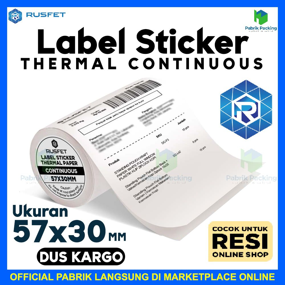 

Label sticker thermal 57x30 continuous rusfet lebel satuan dus kargo