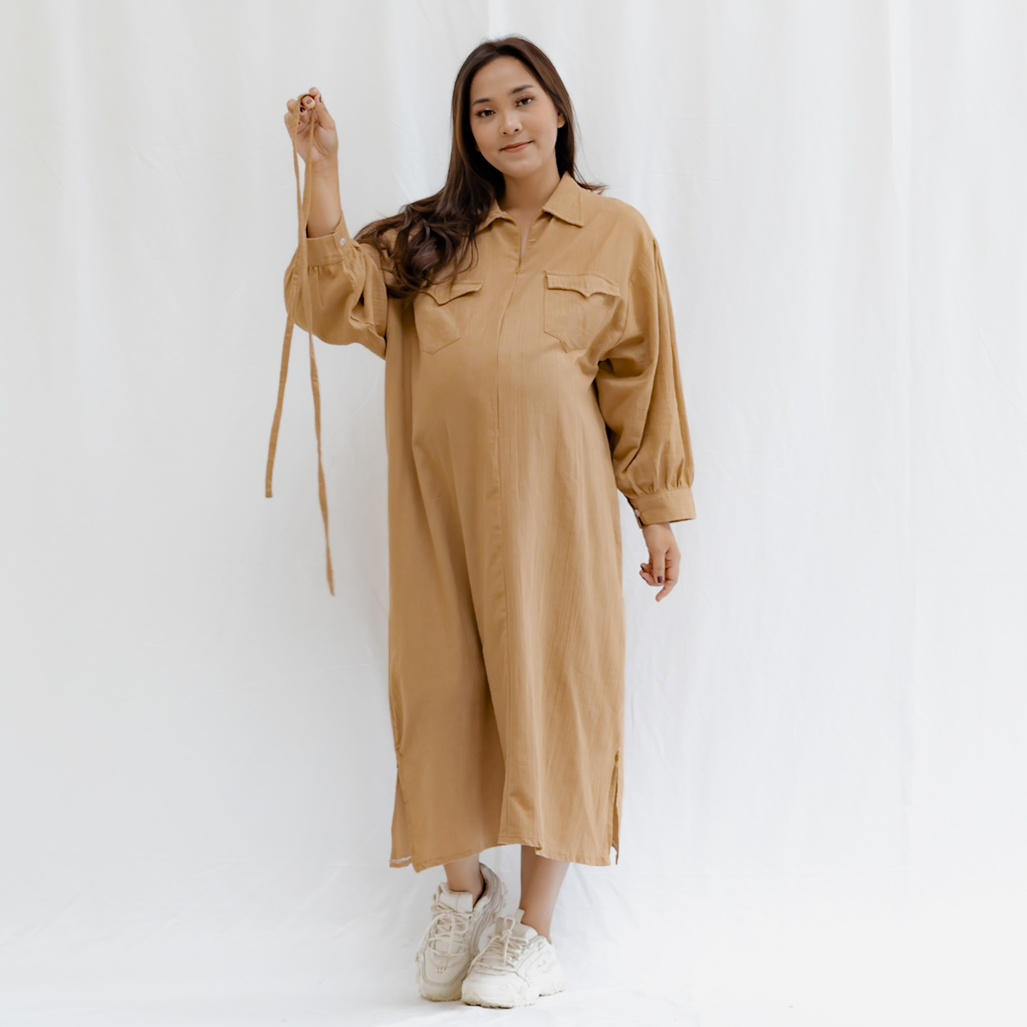 Bajuboo Nindi - Midi Dress Busui &amp; Bumil Friendly Linen Crinkle Premium