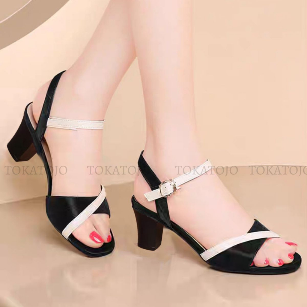 Sandal Hak tahu 5 cm wanita kekinian terbaru tali AMD05