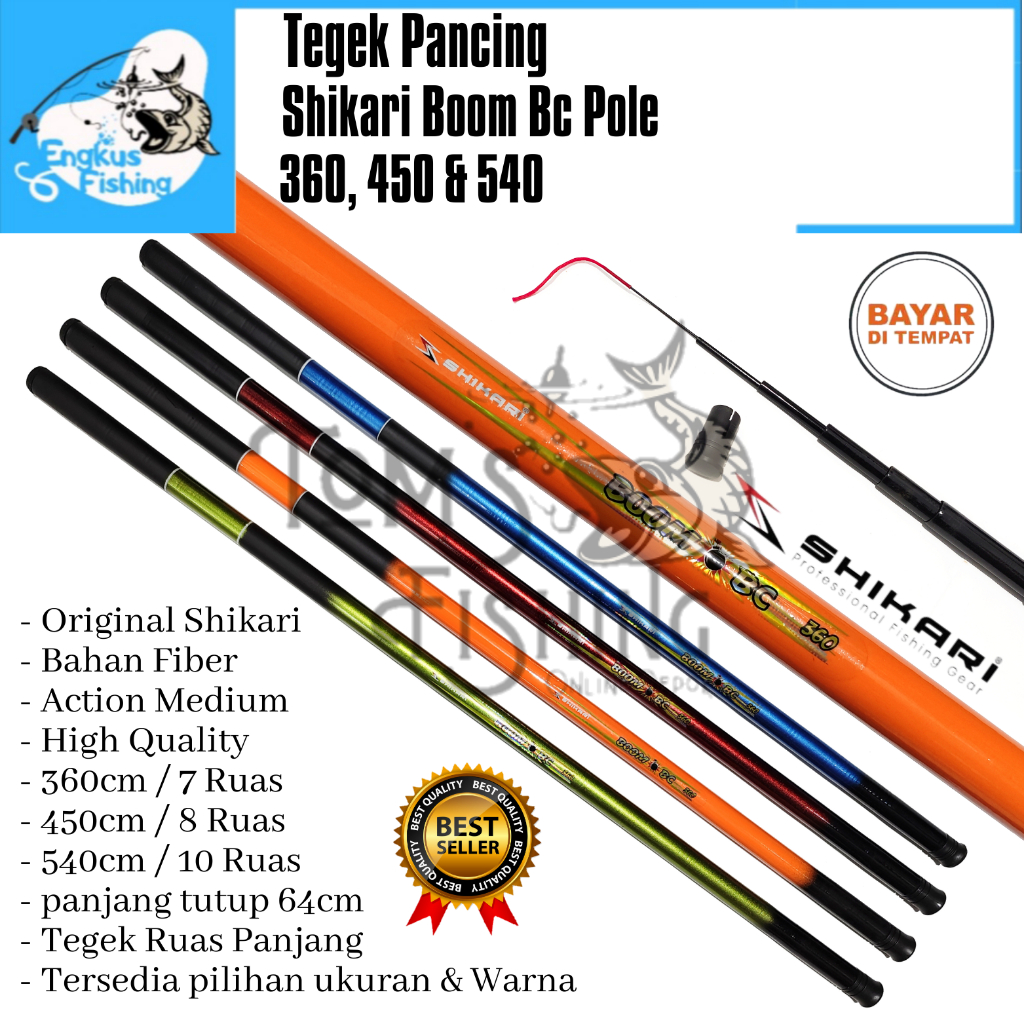 Tegek Pancing Shikari Boom BC 360cm, 450cm &amp; 540cm (Ruas Panjang) Murah Berkualitas - Engkus Fishing