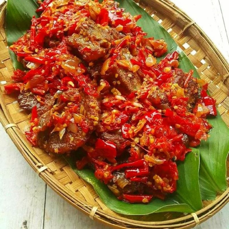 

DENDENG BALADO HUMAIRA |Dendeng daging sapi dimasak dg minyak tanak