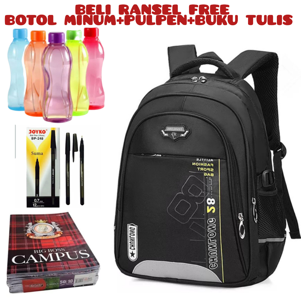 JS_Beli 1 Dapat 4-Tas Ransel Sekolah Anak Laki-laki/Perempuan Backpack Tas Laptop Acer Unisex Tas Sekolah SD/SMP Beli Ransel Free Botol Minum+Pulpen+Buku Tulis