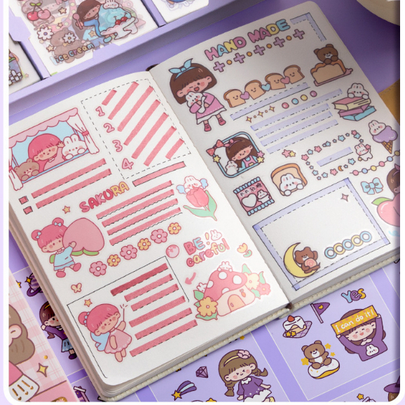 1 PCS Sticker stiker tempelan lucu Dekorasi Notebook Gelas Cangkir Kotak set Penyimpanan Handphone Serbaguna Model Kartun Bear Kelinci Cute Girl astronot pink bunny cute hiasan kotak aksesoris case handphone