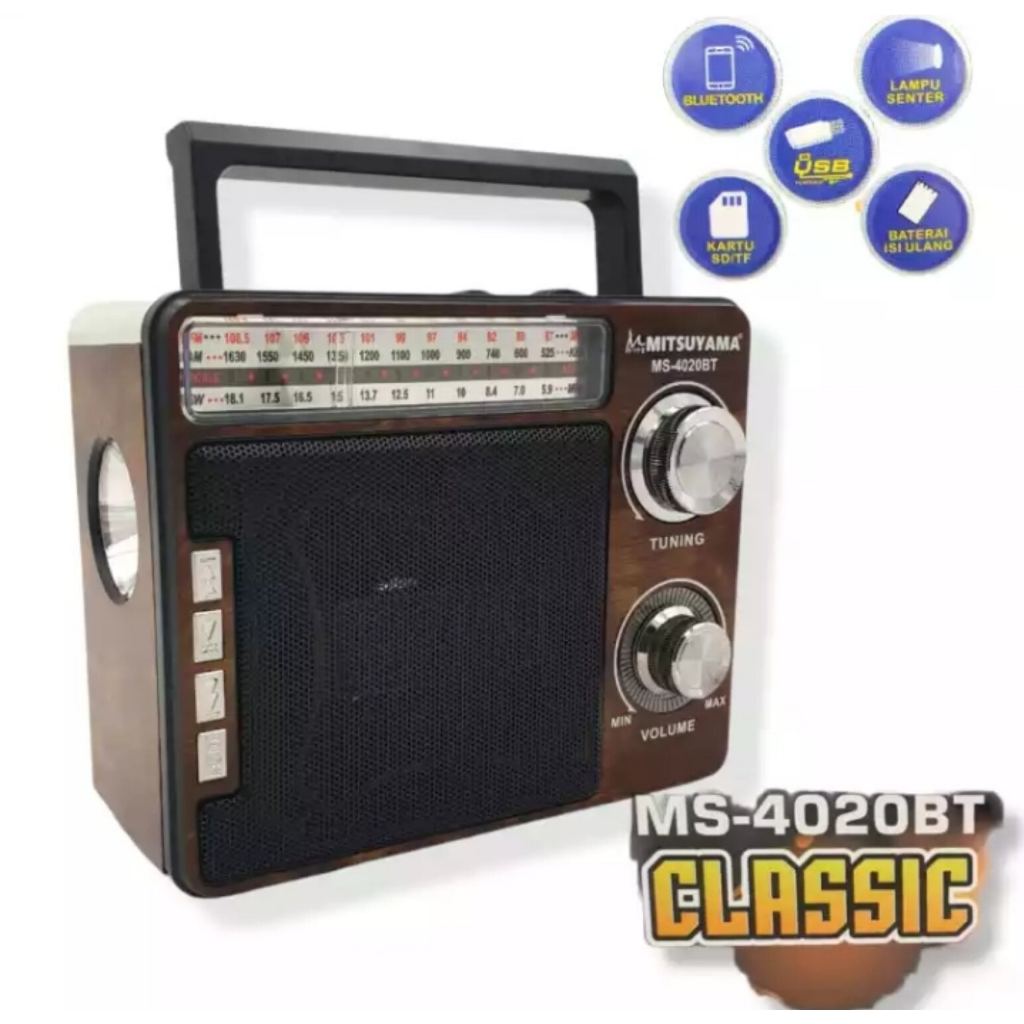 Radio SN-4020BT Jadul Fm Am Sw Bluetooth USB Micro Sd Player Ada Senter Bisa Cas stok ready