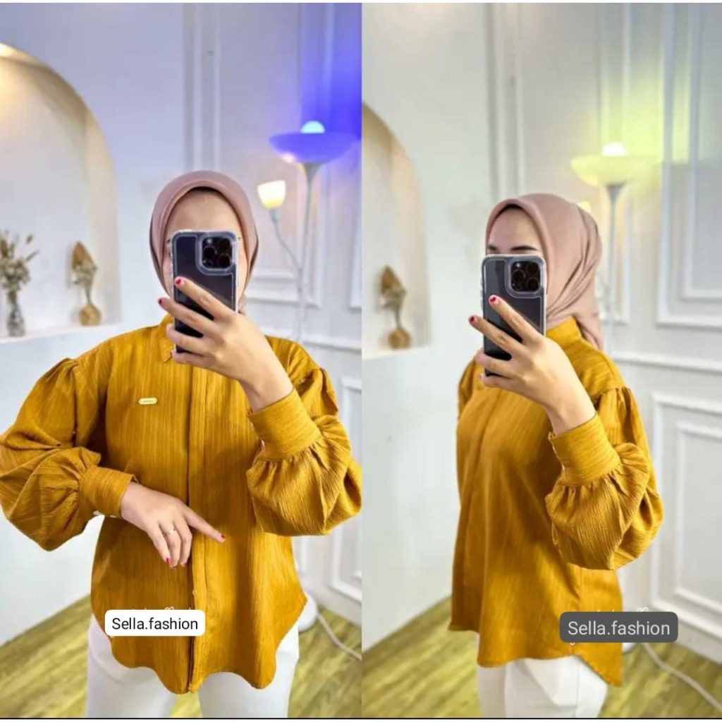 Blouse crinkle airflow terbaru kekinian 2022 kemeja wanita lengan panjang