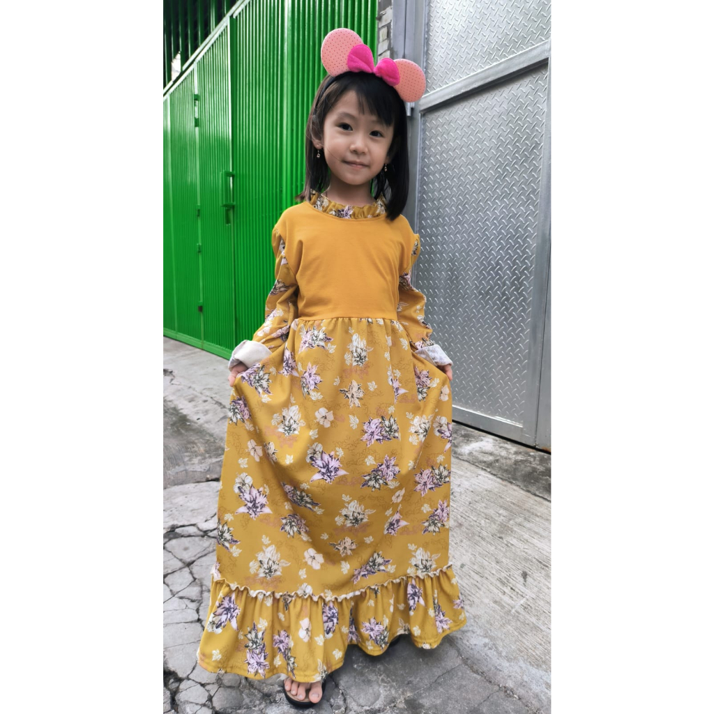 MOMOGI-GAMIS MAXI ANAK PEREMPUAN FLORAL KOREAN STYLE YOONA / GAMIS MAXI KAOS SPANDEK / Usia 5thn-Usia Tanggung