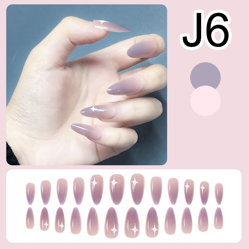 J24 Kuku Palsu Polos Bening Pendek dan Panjang Fake Nails Aesthetic + Lem