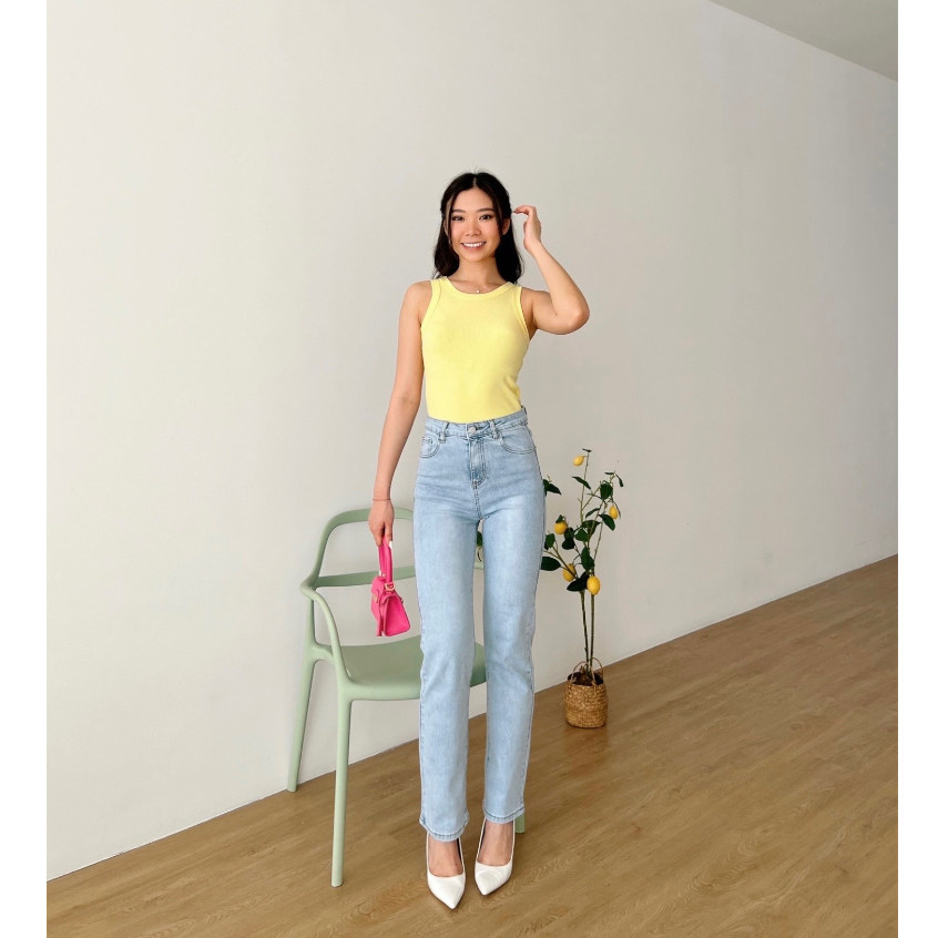 [ Marveile ] Sydney Highwaist Straight Jeans / Korean Jeans Wanita