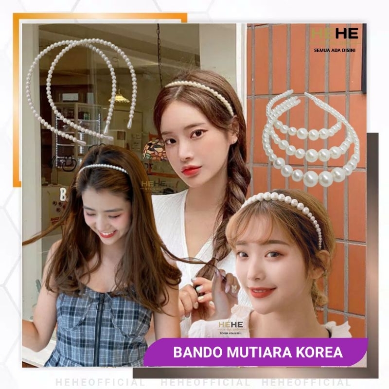 Bando Rambut Korea Mutiara Pearl Bando Manik Mote Mutiara Bando Gaya Wanita Korea Headband Bandana A