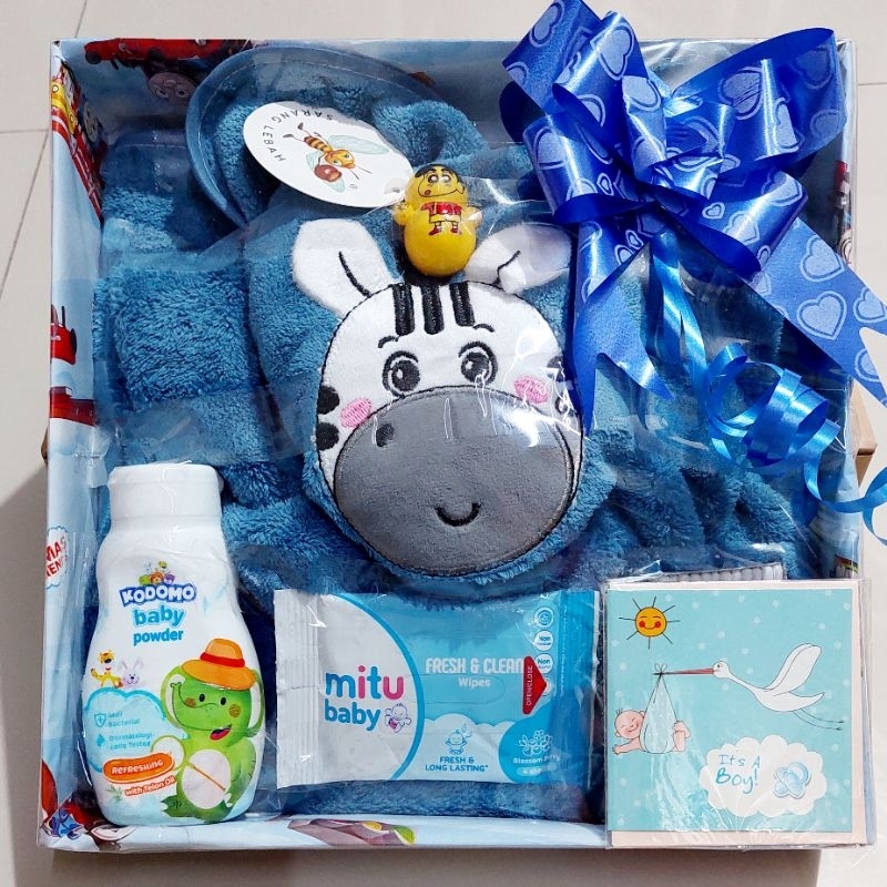 Hamper Perlengkapan Mandi bayi Handuk Bedak Tissu Basah Cotton buds Hampers Kado Bayi Baru Lahir