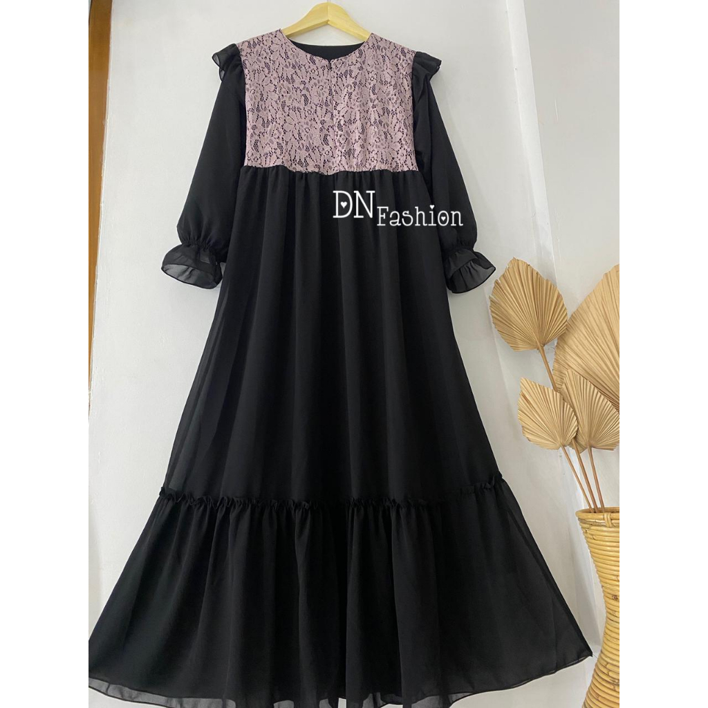 Gamis Ceruty Babydoll Mix Brukat Cantik / Gamis Terbaru Ceruty Brukat Depan Saja