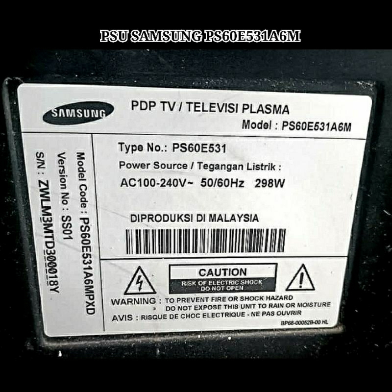 PSU PLASMA SAMSUNG TV PS60E531 A6M