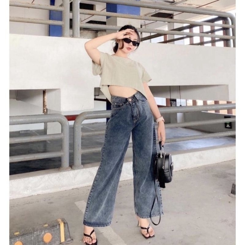 Celana Panjang Highwaist Kulot Jeans Wanita