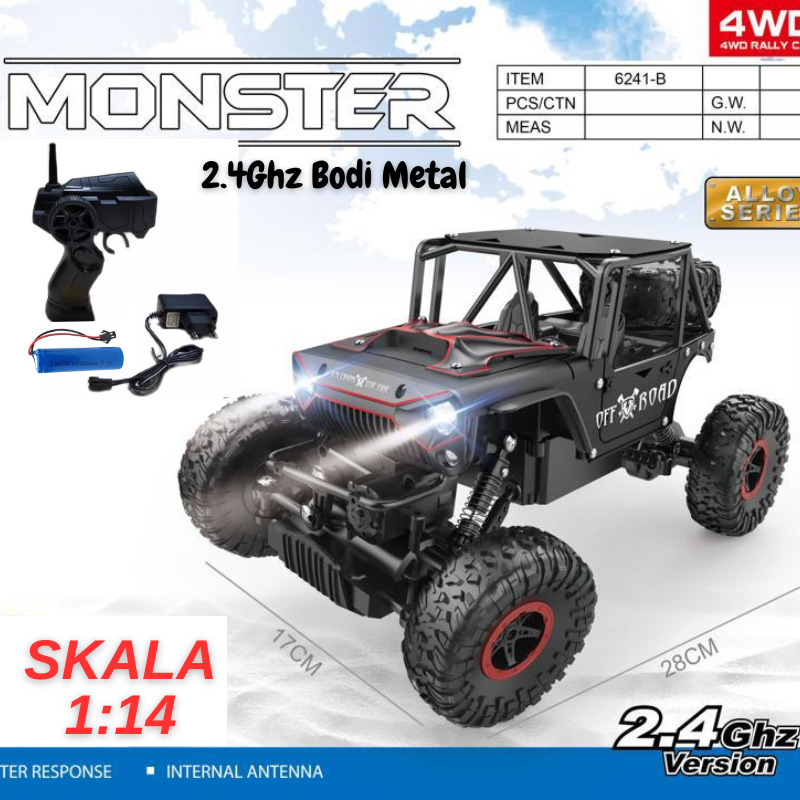 Mobil Remote Control Besar Skala 1/14 Offroad 4x4 Lampu LED Nyala