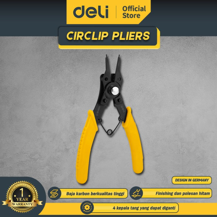 Deli Circlip Pliers /Tang Snapring 6 inch 5 in 1 Carbon steel+Coated Handle EDL104506 /Alat Perkakas