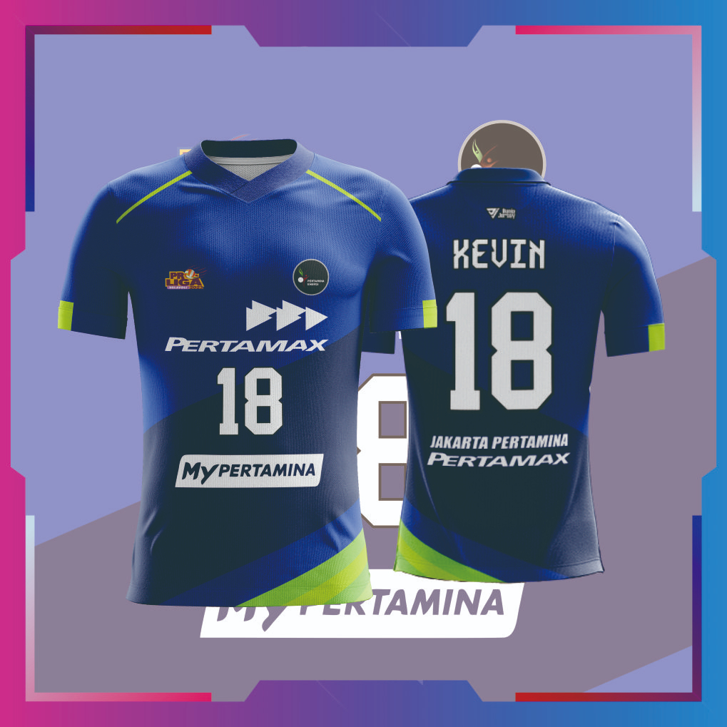 JERSEY PROLIGA Jakarta Pertamina Pertamax CUSTOM (FREE DESAIN) VOLLY, FUTSAL, BASKET, PANAHAN, ESPOR
