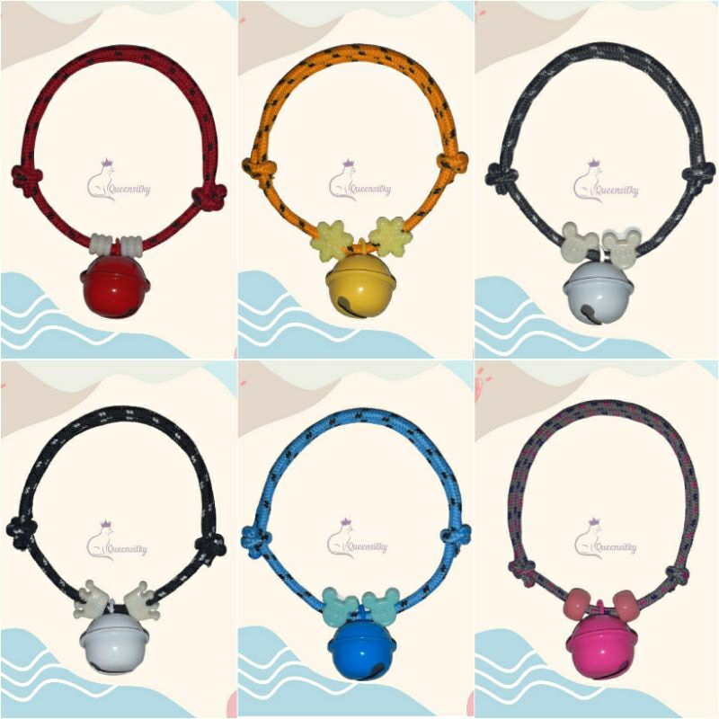Queensilky - Kalung kucing anjing | Kalung tali prusik lonceng 22 mm | Kalung tali prusik 3mm tebal