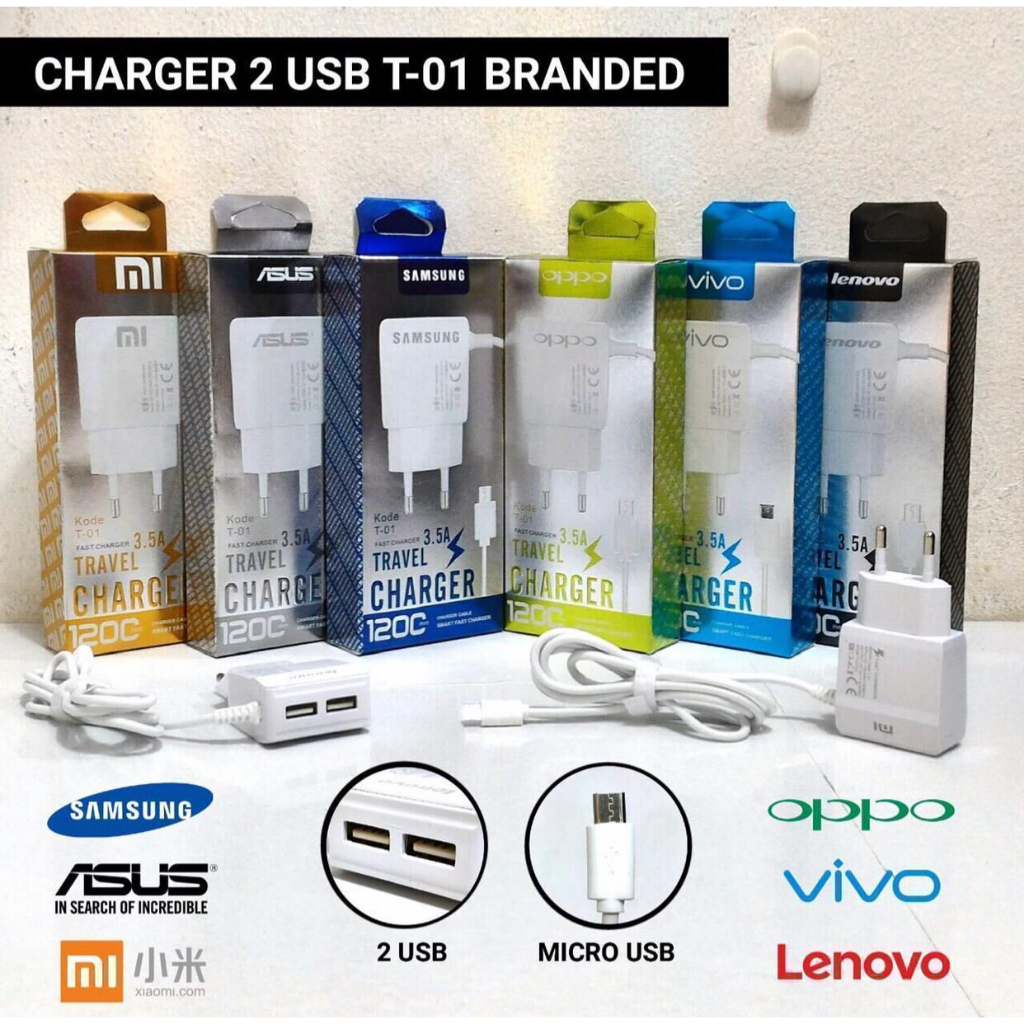TRAVEL CHARGER T01 T/C Branded 3.5A + KABEL CASAN MICRO BY SMOLL