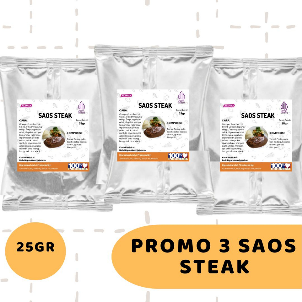 

HEMAT!!! 3 SAOS STEAK 25GR HALAL MUI