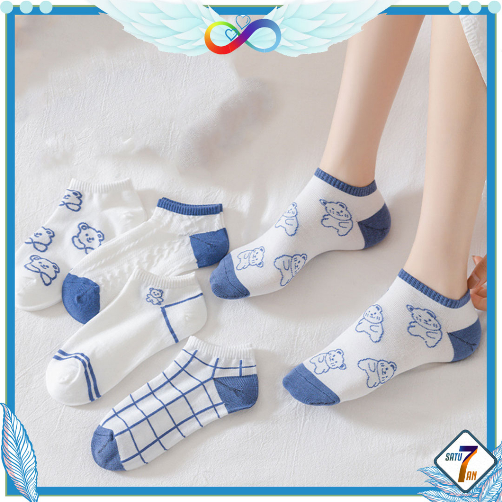 Kaos Kaki Ankle Unisex Kaos Kaki Pendek Semata Kaki Motif Dewasa Korea Style Cute Short Socks Satu7an KK25