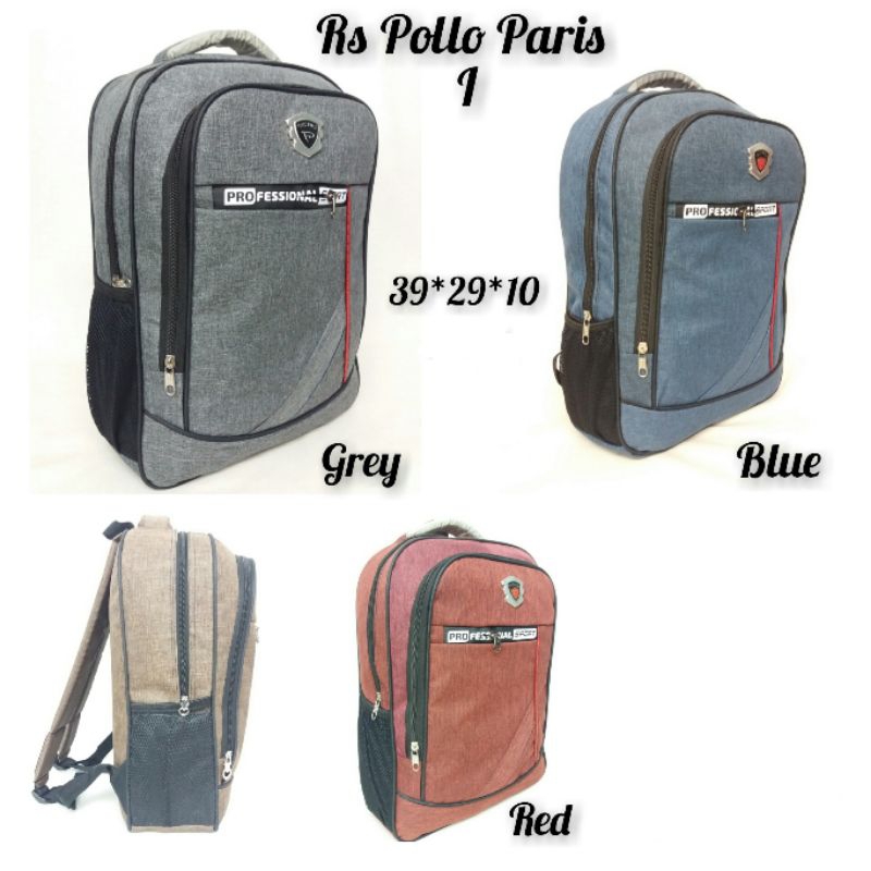 Tas Ransel / Tas Sekolah/ Tas Punggung Polo Paris Resleting Sablon 01