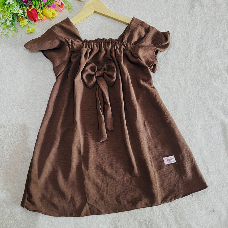 Dress Anak 2 3 4 Tahun Anak Cewek Perempuan Crinkle Lucu kekinian lengan pendek terbaru pita viral ( Dress Keruta )