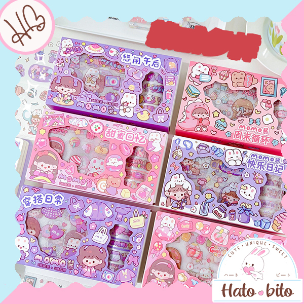 

set box sticker washi tape sticker rol momo lucu cute kawaii aesthetic HB1417