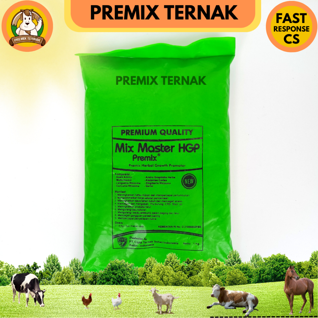 MIX MASTER HGP 1KG PREMIUM QUALITY - HERBAL GROW PROMOTOR 1KG - Premix HGP Pemacu pertumbuhan ternak ayam bebek puyuh - AGP broiler - AGP