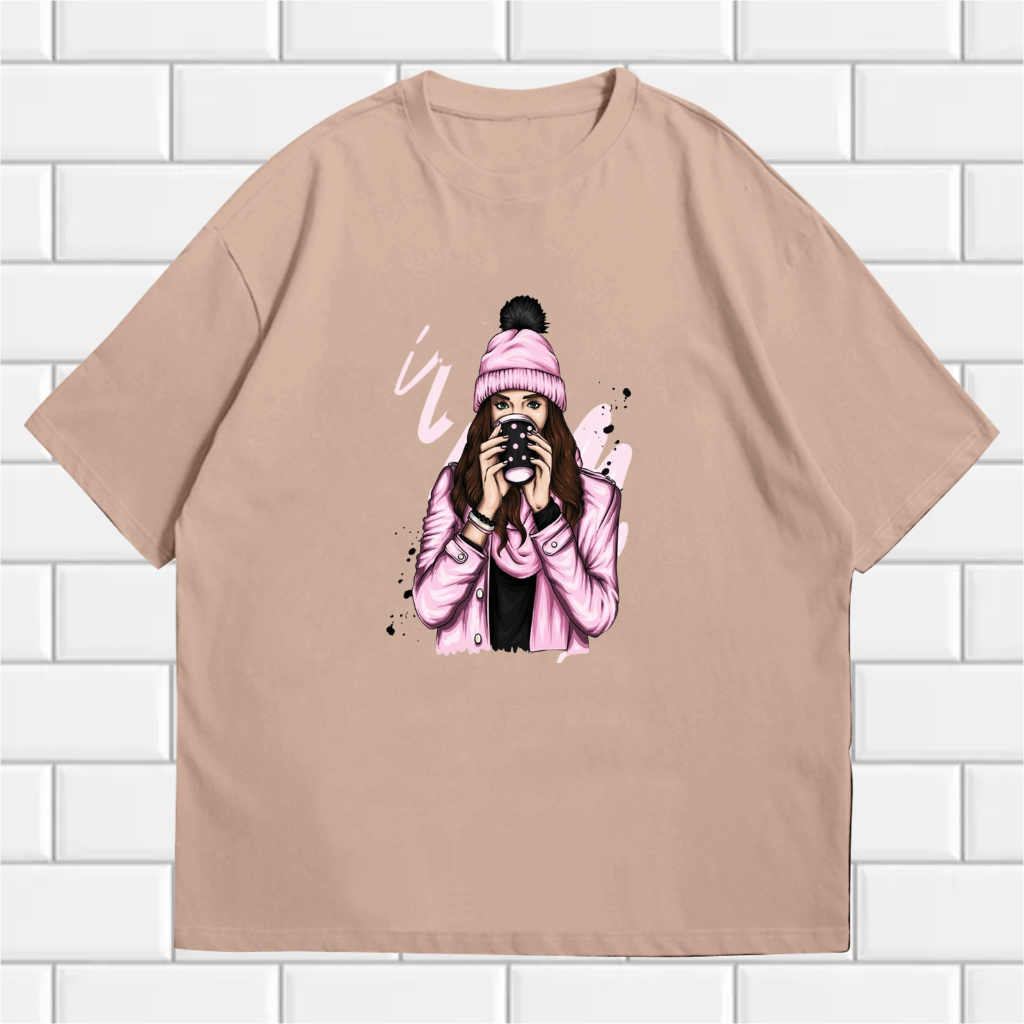 KAOS OVERSIZE WANITA DTF GIRL COFFFE