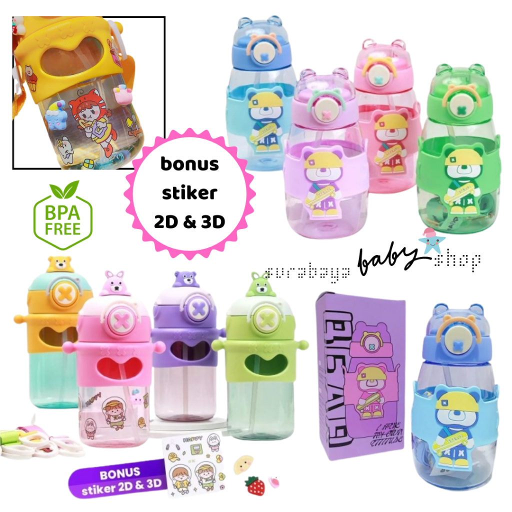 BOTOL MINUM ANAK KARAKTER DIY STIKER 2D &amp; 3DBPA FREE TUMBLER ANAK LUCU KARAKTER 388100