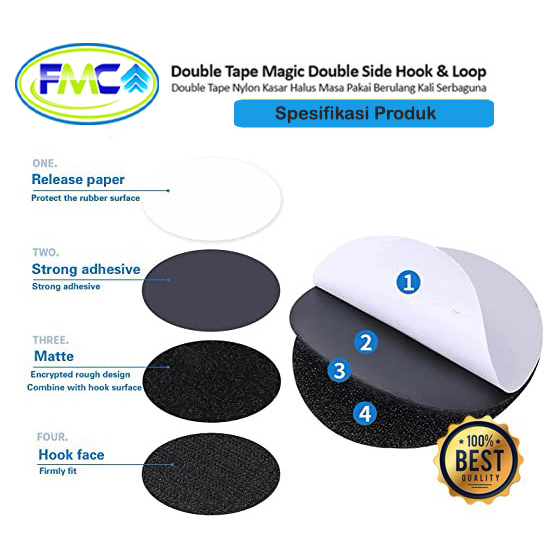 Velcro Tape Bulat Adhesive Strong Double Tip 2 Lem Dua Sisi Perekat Kain Warna Serbaguna