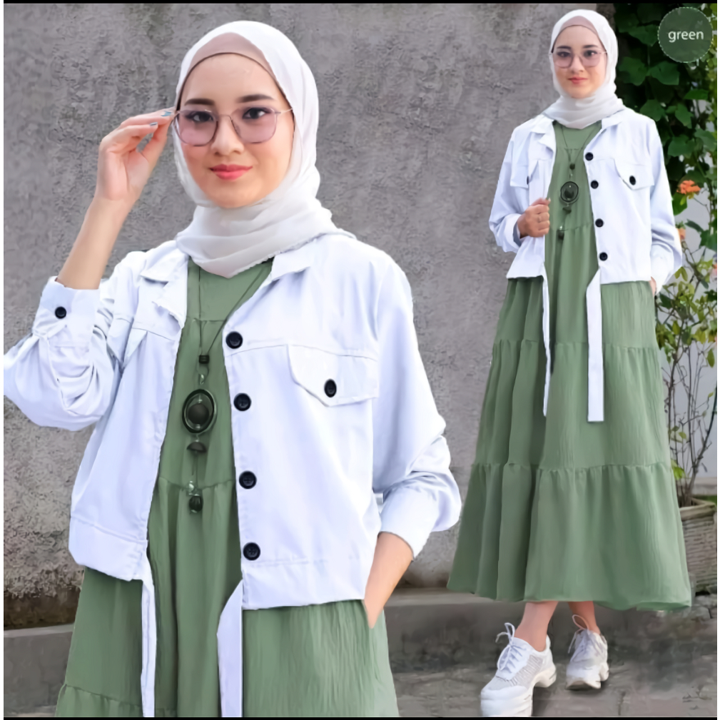 GAMIS ROMPI VALEN BAHAN CRINCLE AIRFLOW / ONE SET 2 IN 1 OUTER DAN DRESS