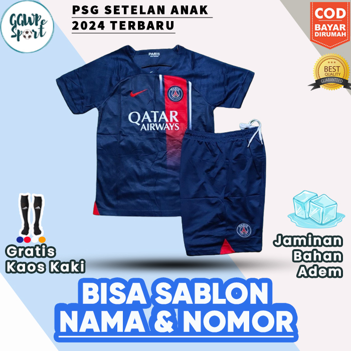 BAJU BOLA ANAK LAKILAKI / LAKI PSG 2023 2024 PARIS SAINT GERMAIN SETELAN JERSEY ANAK KUALITAS IMPOR TERBAIK