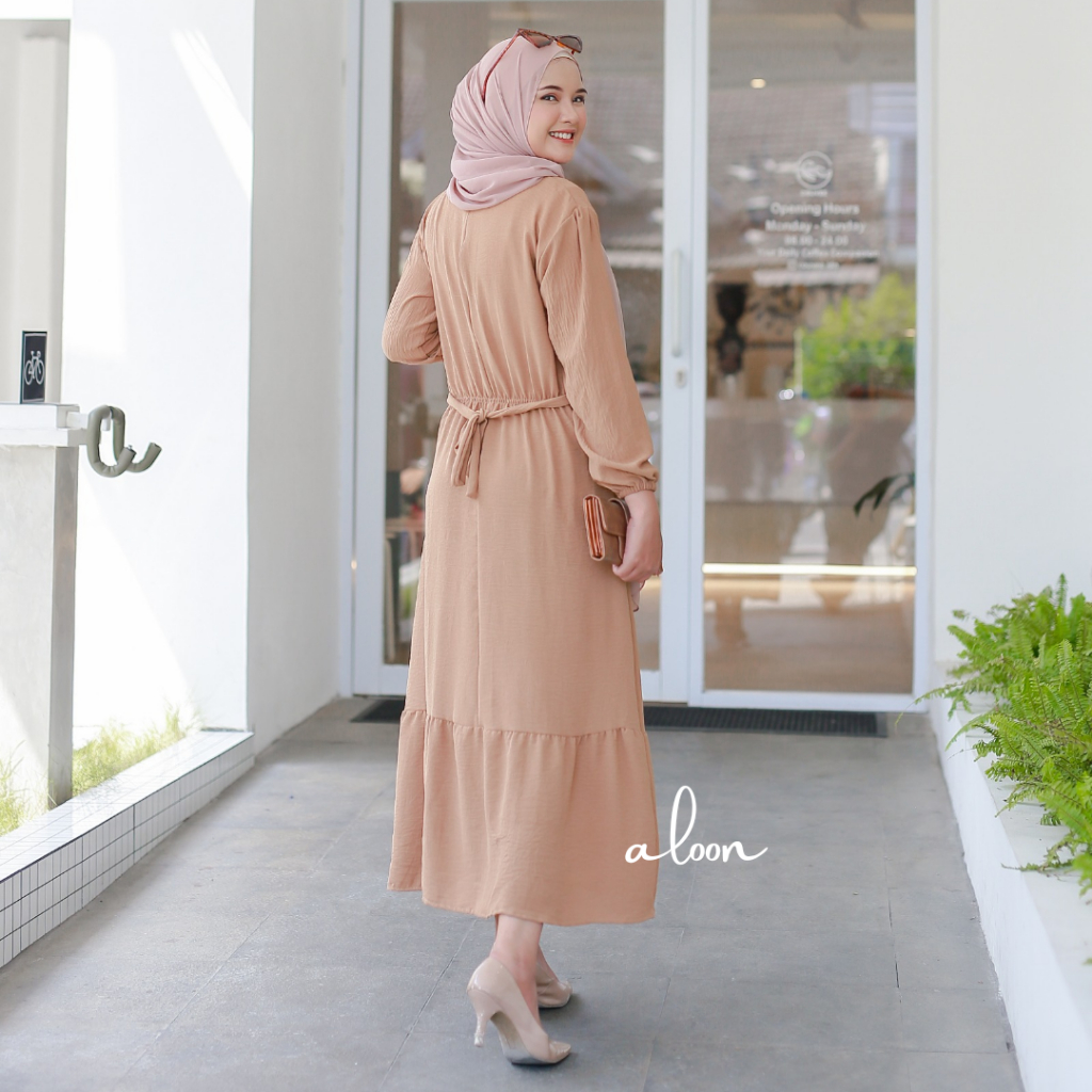 Mi Cha Midi Dres Korea Crinkle Airflow – Midi Dress Remaja Terbaru