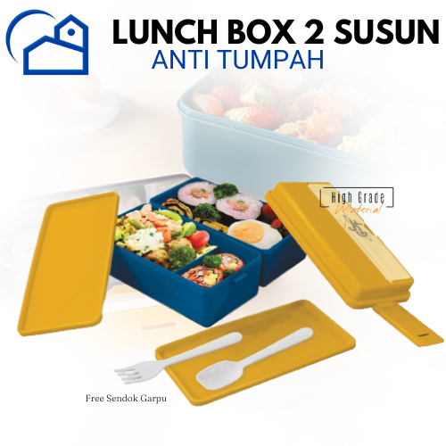 Lunch Box 2 Susun Tempat Makan Susun 2 Sekat Free Sendok Garpu Lunch Box Bento 2 Susun