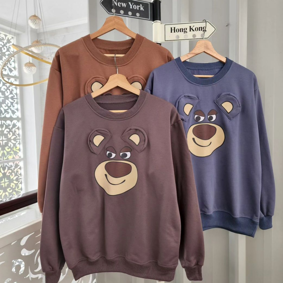 Crewneck Motif Lotso Ear Sweater Remaja Dewasa Gaya Terbaruu Bahan Fleece