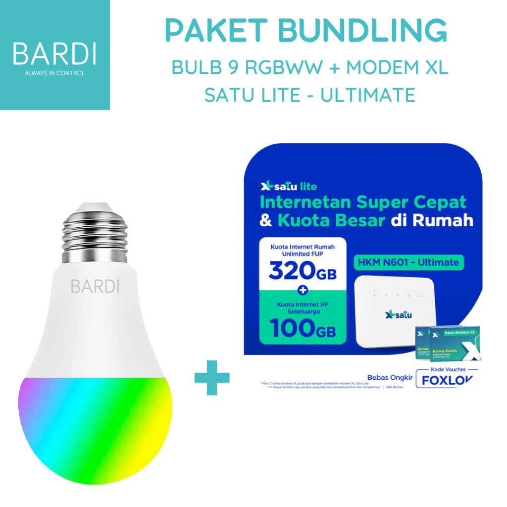 Bundling Smart LED Light Bulb 9W RGB WW + Modem XL SATU Lite Ultimate