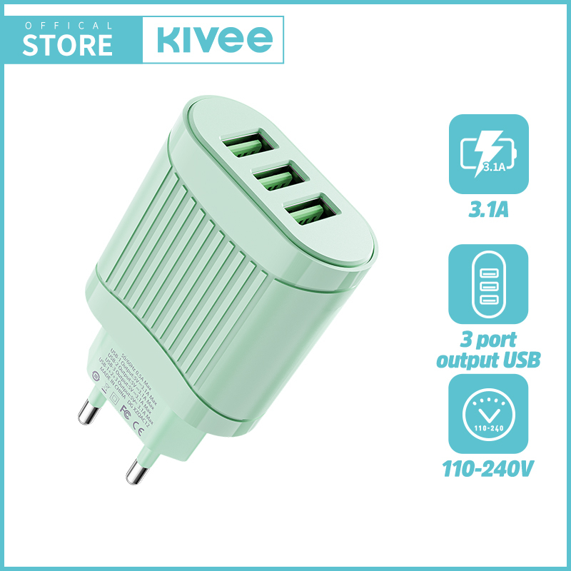 KIVEE Charger Fast charging USB*3 KV-AE106 For iphone Xiaomi Vivo OPPO Huawei Samsung-KV-AE106 Green