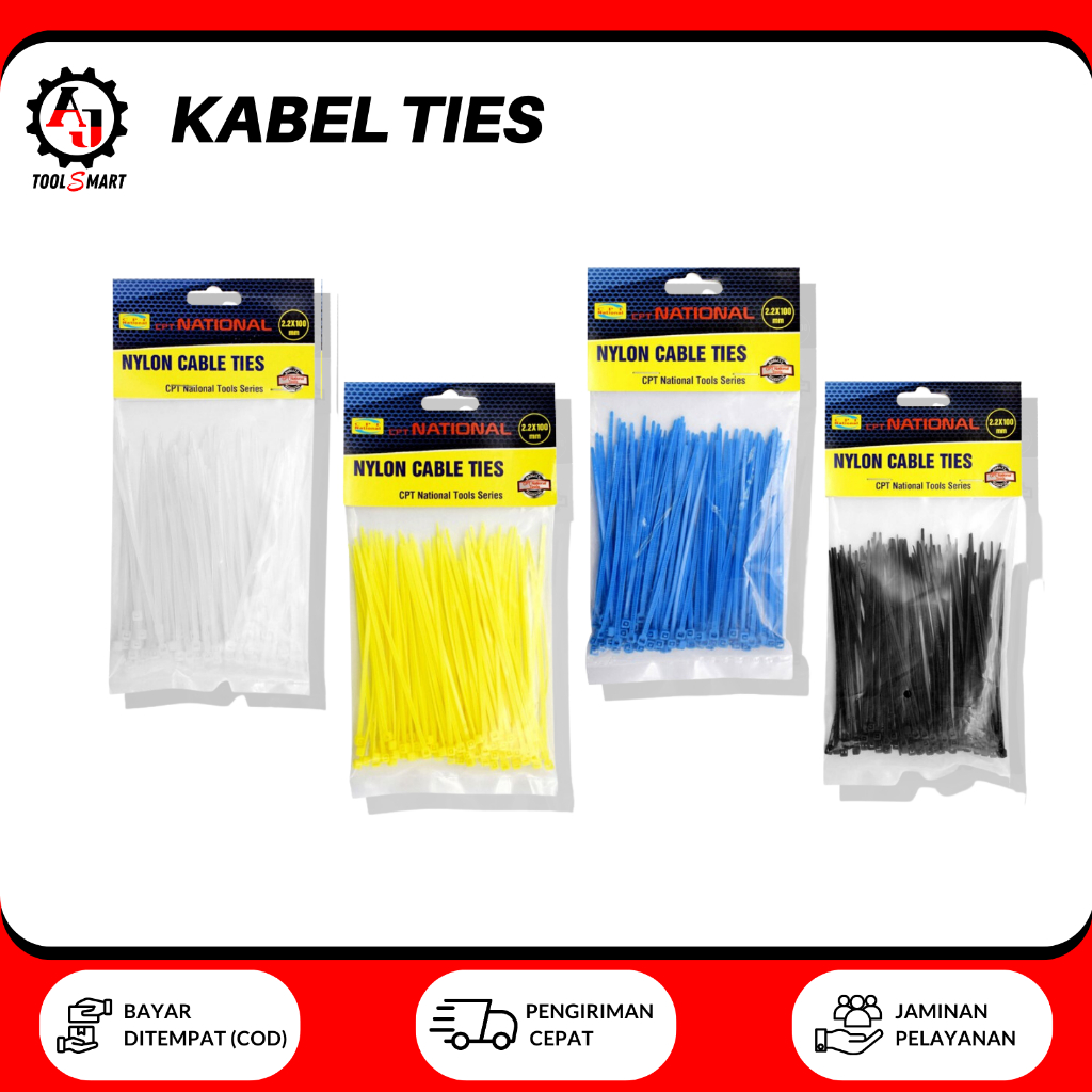 Kabel Ties CPT National/ Kabel Tis/ Pengikat Kabel/ Cable Ties Hitam Putih Warna Warni Berkualitas U