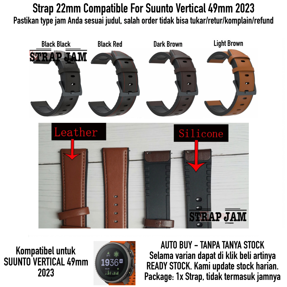 HYBRID Strap Suunto Vertical 49mm 2023 - Tali Jam Tangan 22mm Leather Kulit Plus Rubber 2 In 1