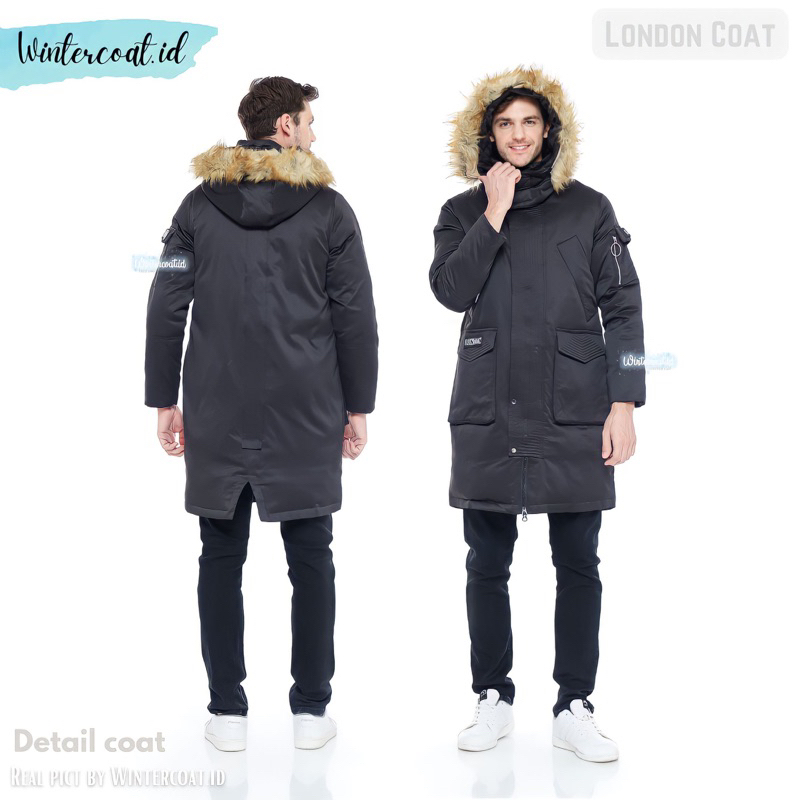 Men long winter coat padded padding jacket panjang london musim dingin pria jaket cowok waterproof snow salju thermal import