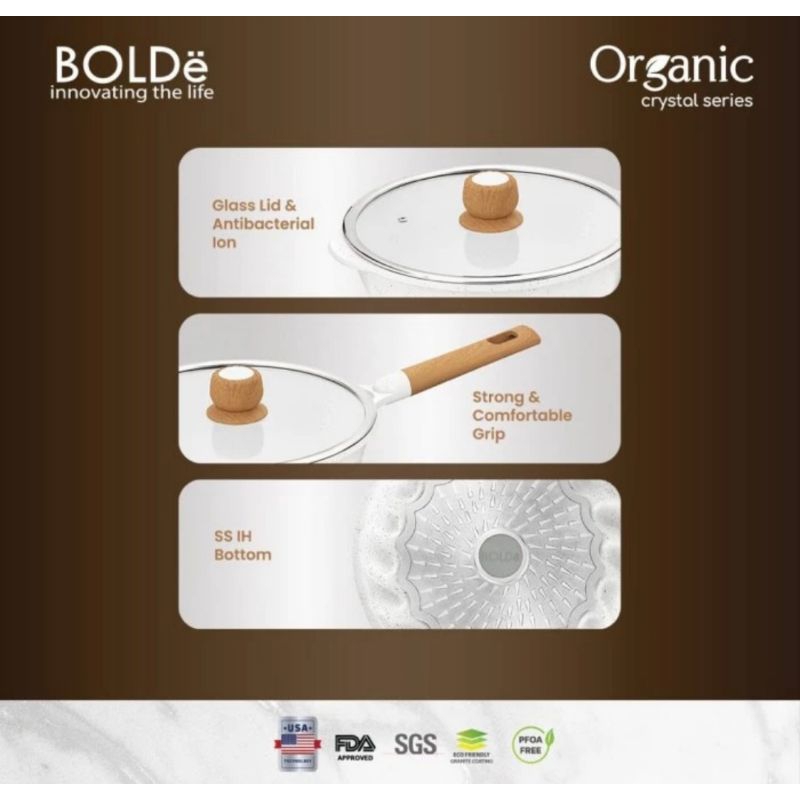 BOLDe Organic White Crystal Series Penggorengan Stir Fry Pan 28cm + LID Original Bolde