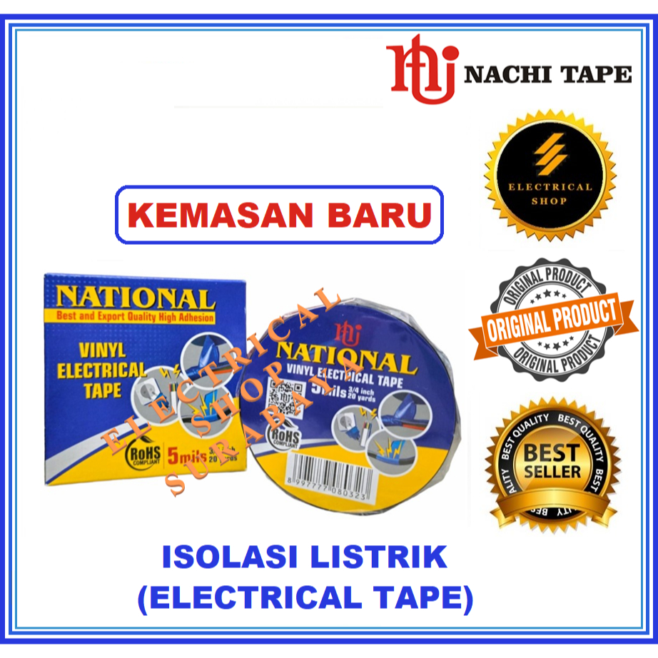 ISOLASI LISTRIK NATIONAL HITAM 3/4 &quot; INCI 20 YARD (GROSIR) SELOTIP SOLASI VINYL ORIGINAL PROMO