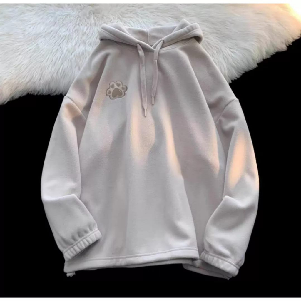 SWEATER HOODIE OVERSIZE / XXL FOOTS BORDIER SWEATER HOODIE WANITA FLEECE TEBAL