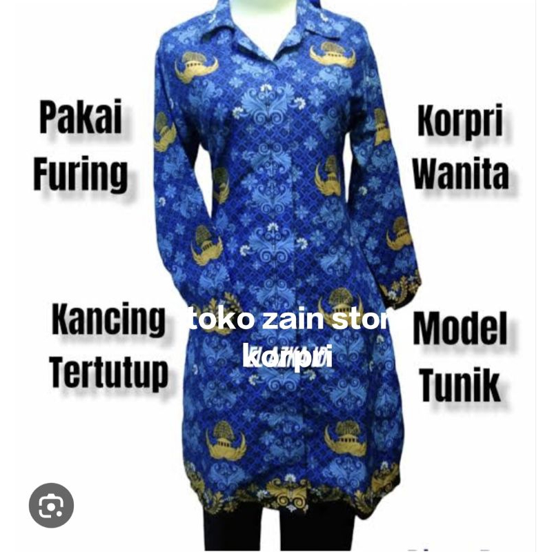 Baju korpri model tunik/baju korpri model tunik kerah hitam/baju korpri model tunik kerah biru