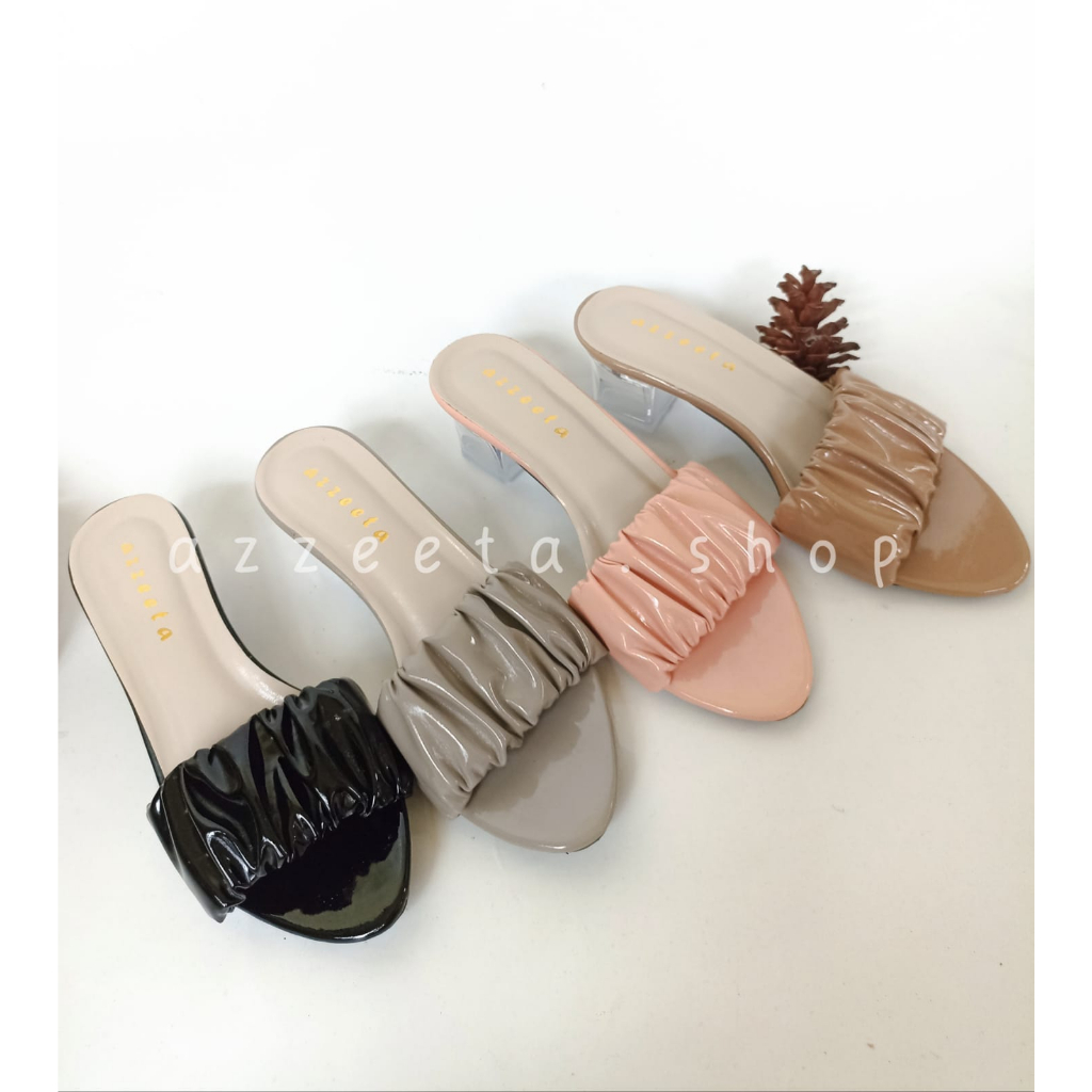 Sandal hak kaca/Sandal Kerut Wanita/Sandal selop Wanita